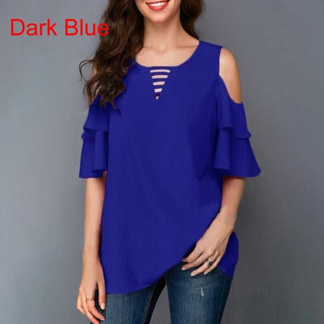 Women Shirt Chiffon Blouse Female V-Neck Tops