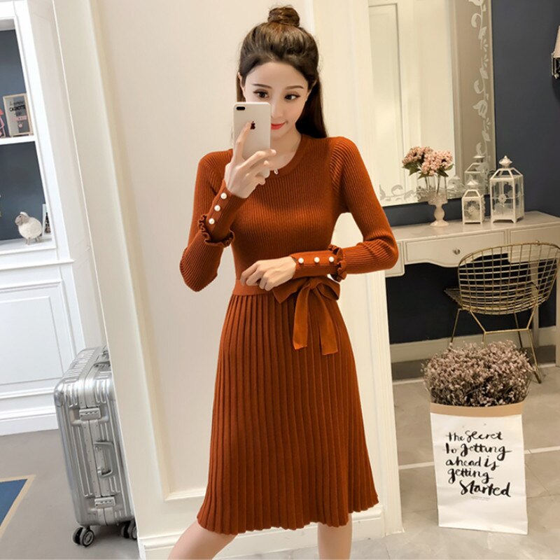 Elegant Ruffles Maternity Knitted Dress Clothes