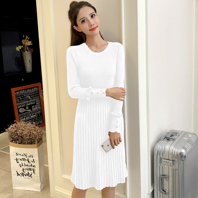 Elegant Ruffles Maternity Knitted Dress Clothes