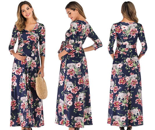 women maternity Floral long sleeve pregancy dress maternity gown