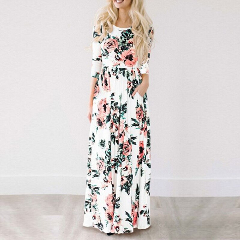 Long Dress Floral Printed  Women Evening Party Dress