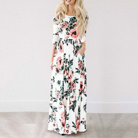 Long Dress Floral Printed  Women Evening Party Dress