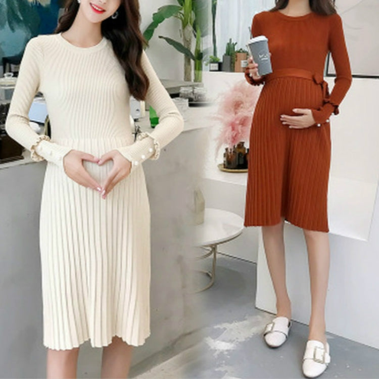 Elegant Ruffles Maternity Knitted Dress Clothes