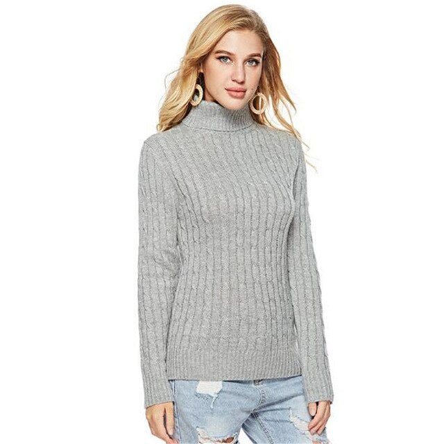 Women Striped Printed Sexy Turtleneck Slim Pullovers