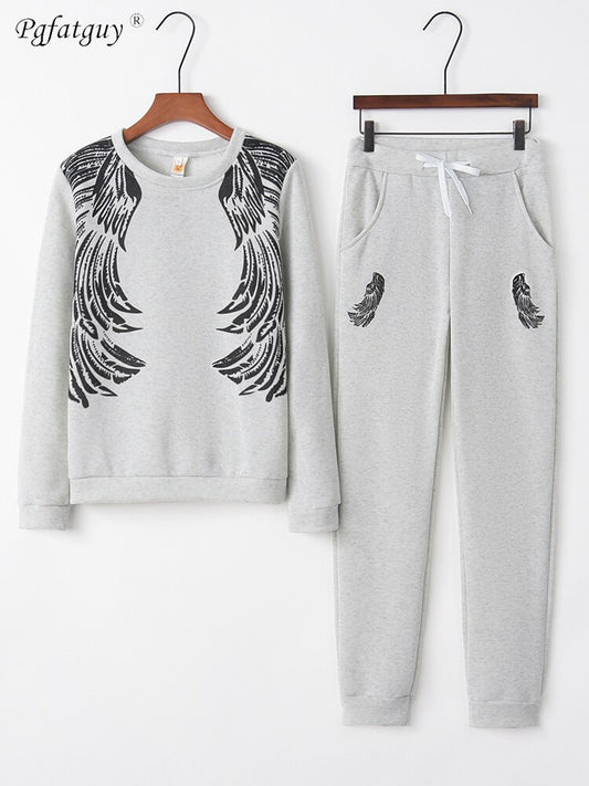 Wings Pattern Tracksuit Women Set Outfits Sports Tracksuits