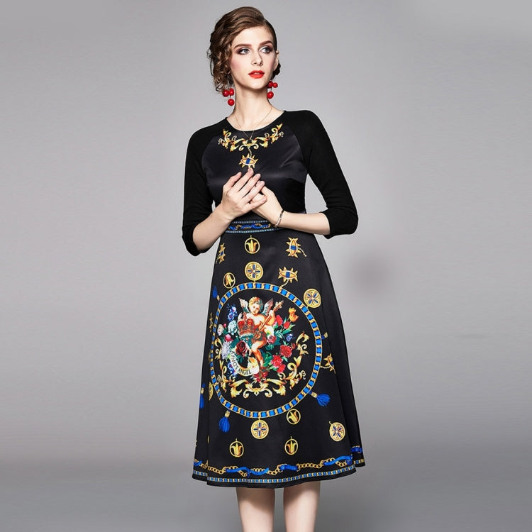 Ladies Dress Cropped Sleeve Slim Print Dress