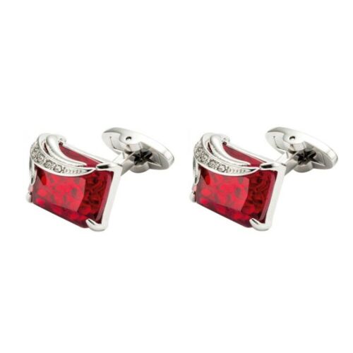 Silver Plating Red Zircon Men Shirt cufflinks